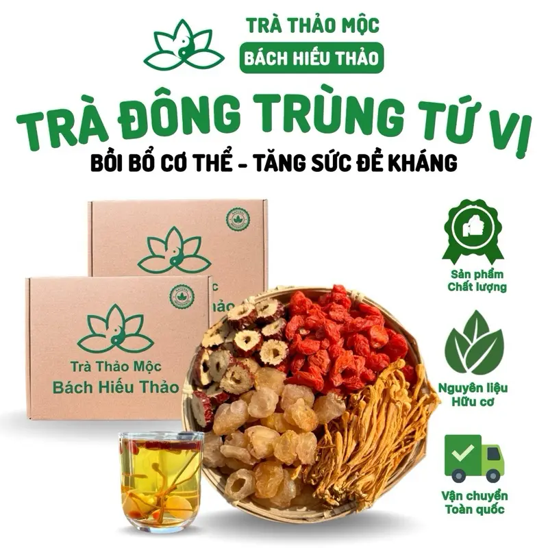 Trà Đông Trùng Hạ Thảo Tứ Vị Bách Hiếu Thảo Nguyên Liệu Hữu Cơ Trà Thảo Mộc Khô Tea