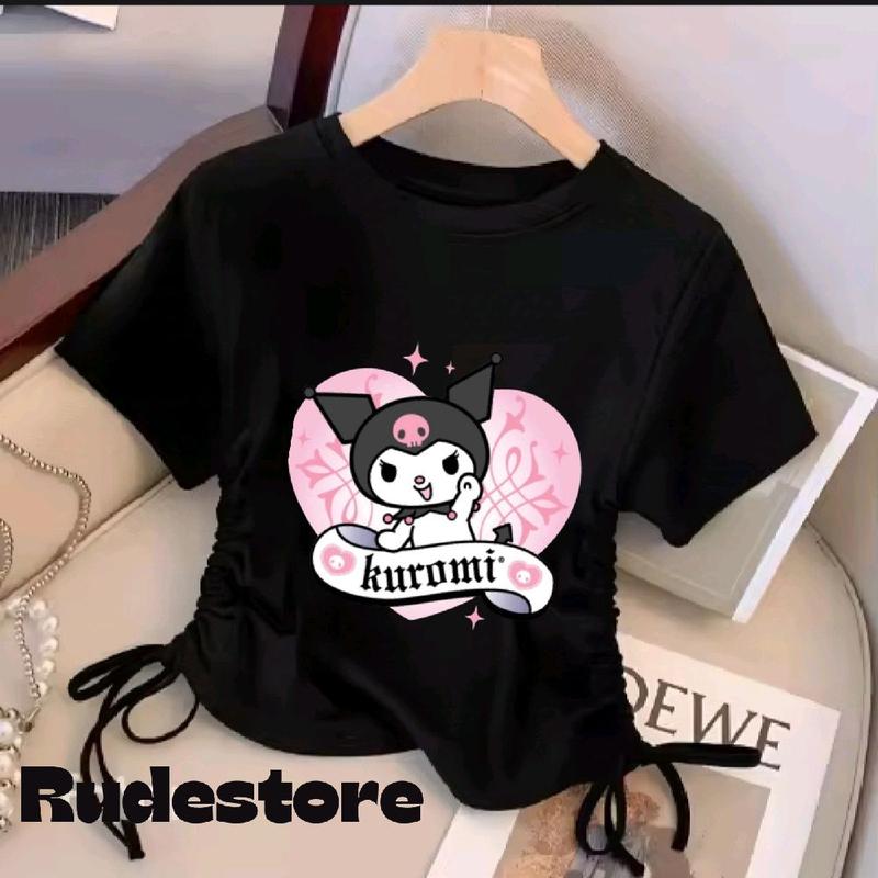 Baju crop top wanita usia 3-12 tahun kaos serut samping anak perempuan motif kuromi dalam love lucu - Trend fashion kids korean style - pakaian atasan korea cewek 2
