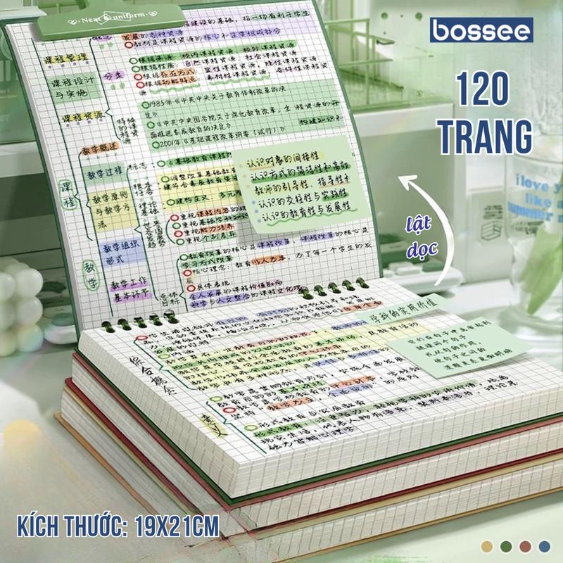Sổ còng nhựa 120 trang bìa sổ còng pastel dáng vuông khuyết còng không vướng tay kèm ruột giấy kẻ ngang kẻ caro - Sổ tay ghi chép viết planner take notes làm sổ còng bullet journal - Bossee