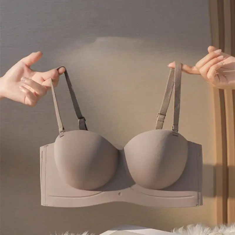 Bra Push Up Wanita Tanpa Kawat Busa Tebal Mengangkat PD 2 In 1 Strapless Bh Polos Beha LO088 - Bahan Nylon + Spandex - Tipis, Nyaman