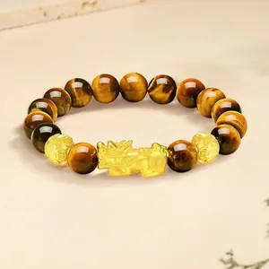 Gelang Pixiu batu mata harimau alami, untuk pria dan wanita, kerajinan dinding tipis berongga 5D（PX-05）