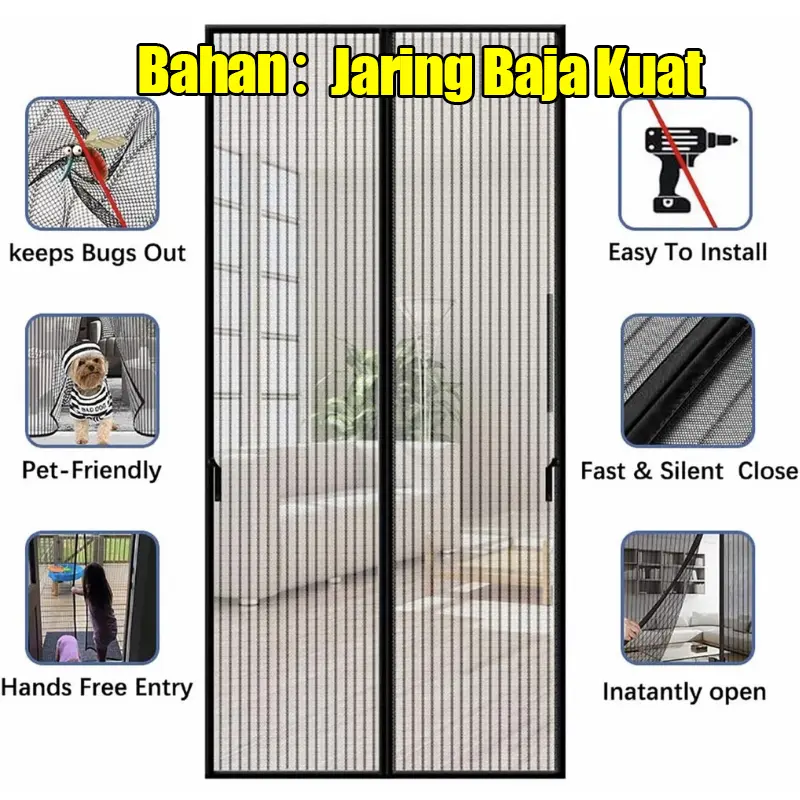 【Jaring Baja Kuat】 Tirai Pintu Magnetik Anti Nyamuk King Kong Mesh 3.0 Otomatis Mudah Pasang Segel Rapat Tahan Lama Sirkulasi Udara Bagus - Curtain