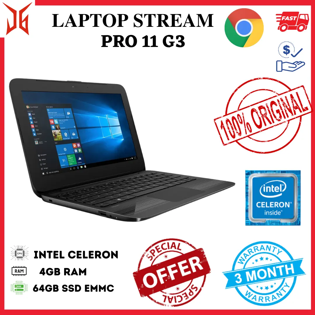 LAPTOP STREAM 11 PRO G3 INTEL CELERON N3060 4GB RAM 64GB SSD Windows 10 PRO ️2 X USB Type-A 1 X HDMI