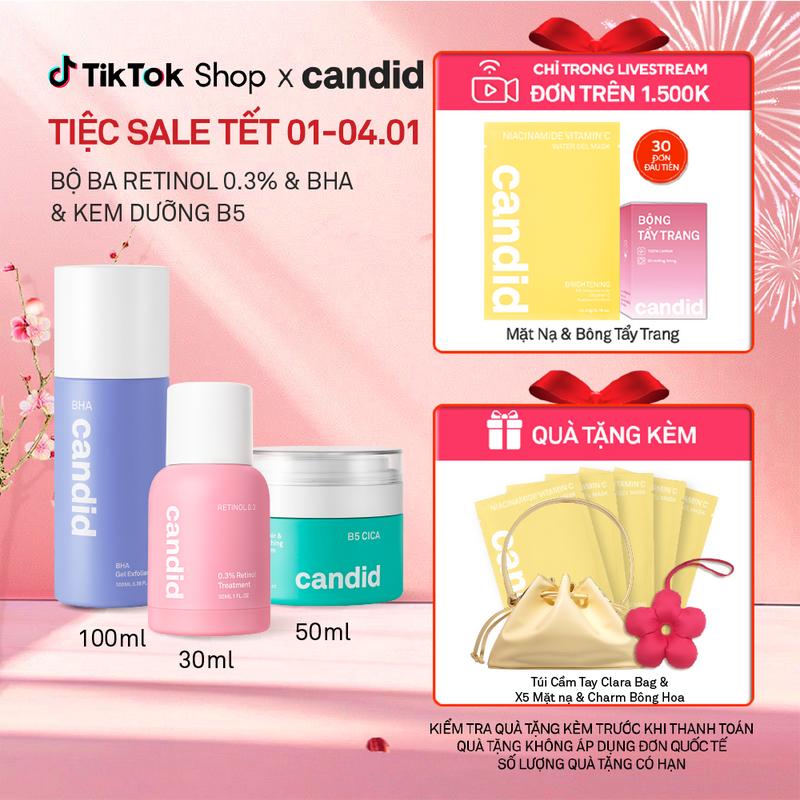 Bộ Ba Hỗ Trợ Cải Thiện Và Phục Hồi Da Retinol 0.3% 30ml & Kem Dưỡng B5 Cica 50ml & BHA 100ml 