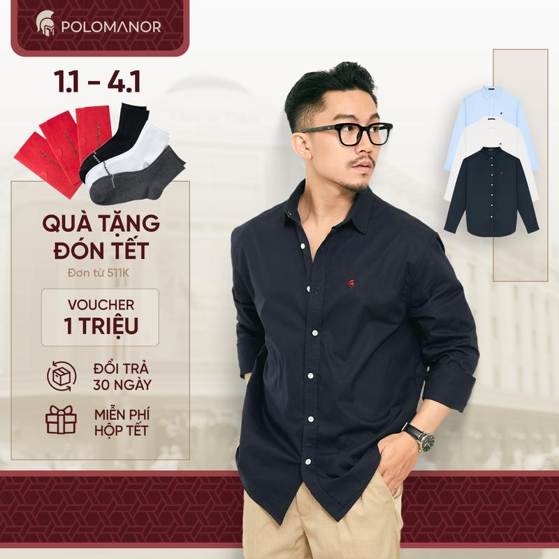 Áo sơ mi nam tay dài EXTRA COTTON BST Social Circle chất liệu kaki mềm cao cấp kiểu dáng classic - POLOMANOR