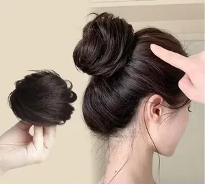 Kepala sanggul rambut asli wig tas kepala kuncup bunga alami kepala sanggul palsu rambut asli penuh ikat kepala wig wanita ikat kepala