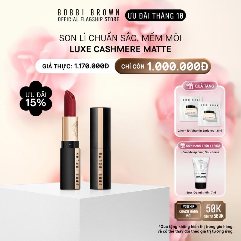 Bobbi Brown Son lì mềm mịn Luxe Cashmere Matte Lipstick | Son lì với độ dưỡng ẩm cao, chuẩn sắc, mềm môi