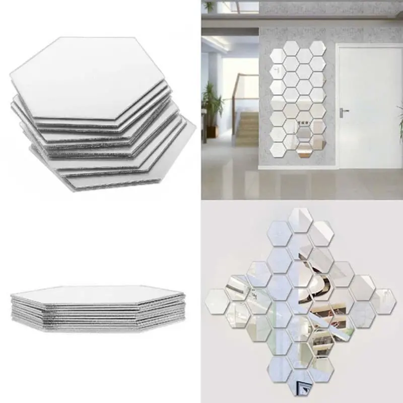 Cermin Hexagonal Tempel Kaca Sticker Segi Enam Dekorasi Dinding Cermin Estetik Akrilik