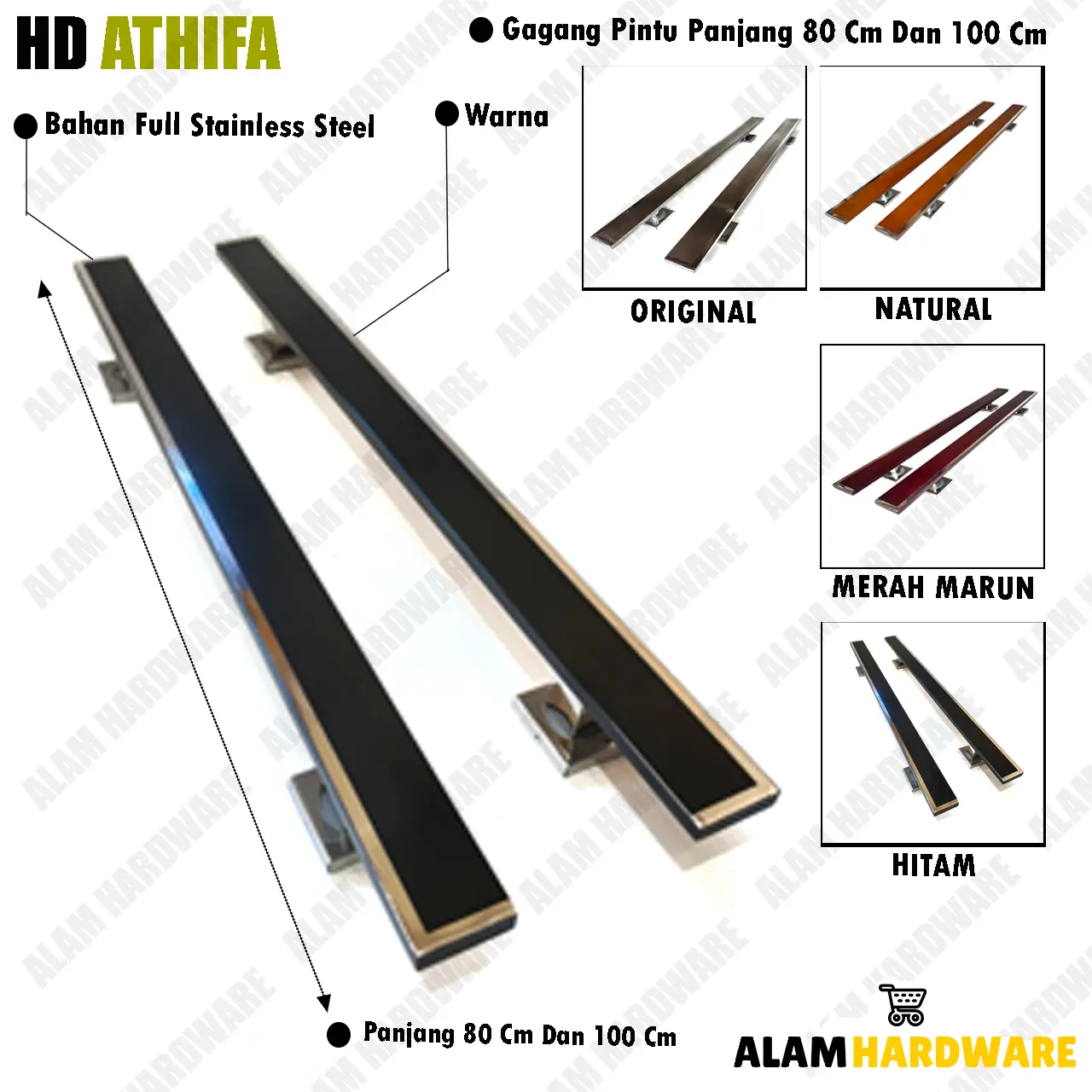 Handle Pintu ALAM HARDWARE Type Athifa Premium Panjang 80 Cm, 100 Cm Dan 120 Cm