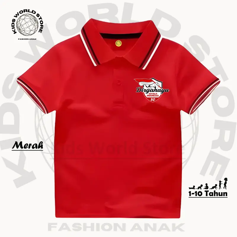 KIDS WORLD STORE Atasan Kerah Wangki LOGO DIRGAHAYU 80TH INDONESIA MERDEKA 17 AGUSTUS 2025 6