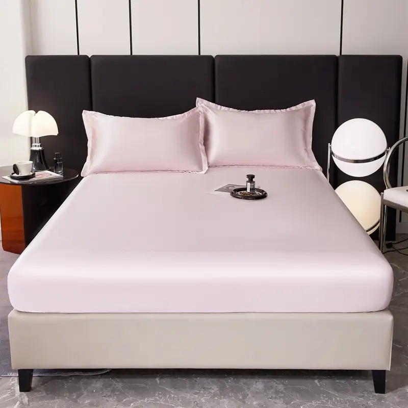 Bedding Set (Sheet+Pillowcase) Solid Color Mattress Protective Cover Skin-Friendly Satin Soft Silk Queen King Size