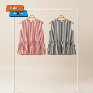 VANCON - Amora Vest Inner Peplum Top Inner Cardigan Stripe Blouse Top Balon Katun Standar Jumbo