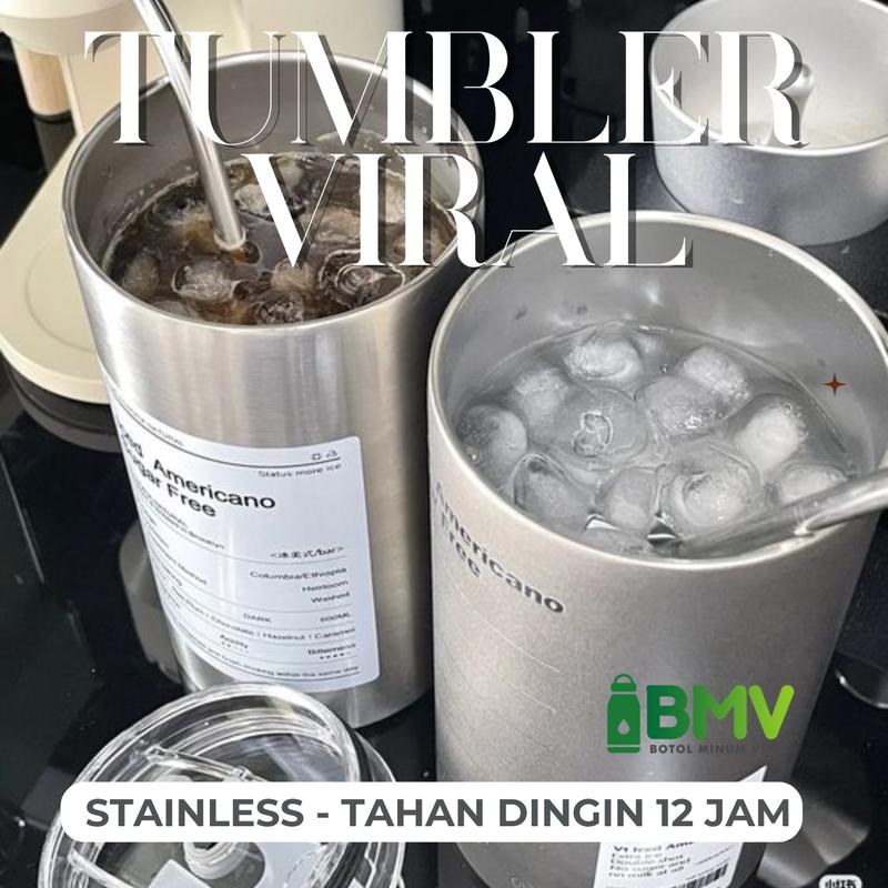Product Introduction of Tumbler Minum Stainless Aesthetic Korea Coffee Tumblr Sedotan 600 ml Steel Vacuum 0