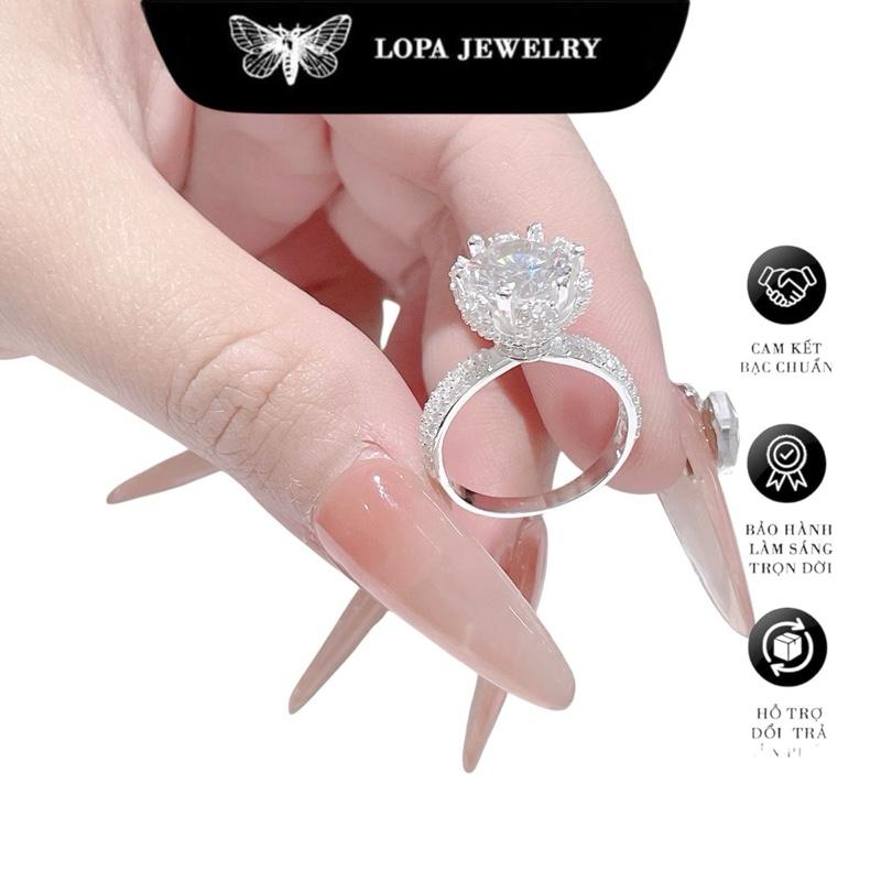  Nhẫn nữ hoàng bạc LoPa SK52,dáng bản to dầy dặn bóng đẹp đính đá lấp lánh,Bạc LoPa. 