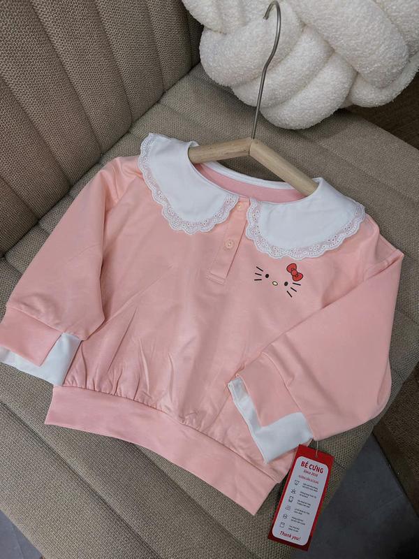  Áo Lẻ Thun Tay Dài 4 Màu Cổ Sen Trắng 95G Dành Cho Bé Gái 