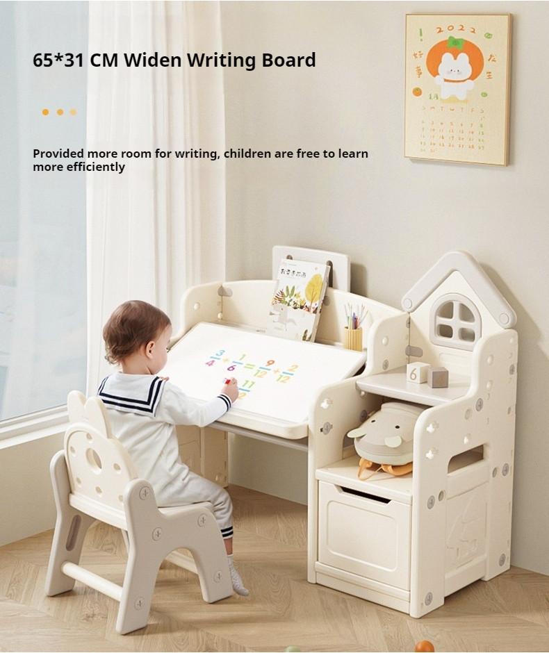 Product Introduction of 【GraceLife】4 in 1 Kids Study Table With Chair/Storage Cabinet/Free Gift（Blocks/Brushes/Eraser） 40