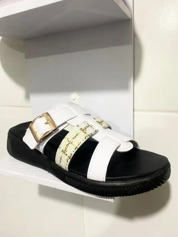 Sandal Slop Wanita Platform Sandal Rajut Wedges Putih Sandal Korean Style Rajut Hak Tinggi 3 Cm 6