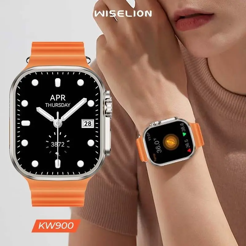 WISELION Smartwatch KW900, Layar IPS 1.93 Inch, Waterproof IP68, Monitor Detak Jantung, Saturasi Oksigen, dan Tekanan Darah, Mode Olahraga Lengkap, Charger Pin Magnetik, Pink Jam Kaca