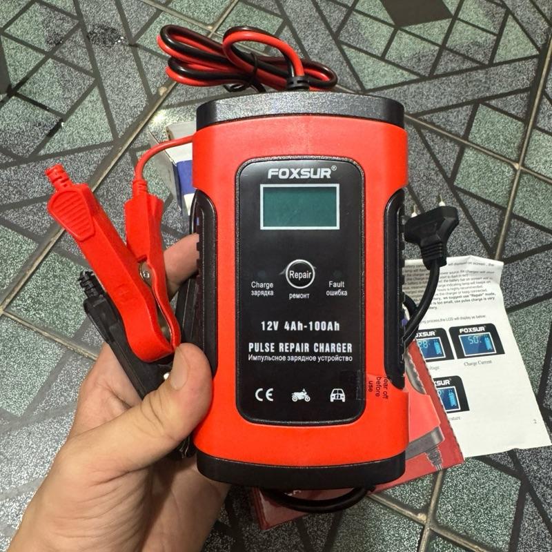 Sạc bình ắc quy ô tô xe máy Hàng tốt 12V 4Ah - 100Ah FOXSUR tự ngắt khi đầy chức năng bảo dưỡng phục hồi ắc quy bằng khử sunfat