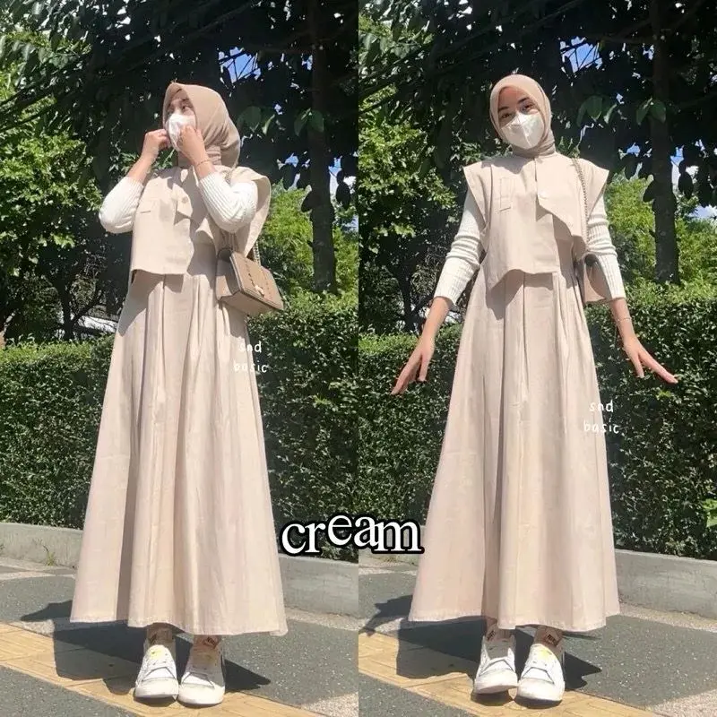 Lala Setelan rok dan Atasan Wanita Muslim One Set Rok Katun Linen Korean Style Setelan Baju Remaja Dewasa Crop Casual by G'ibyi.id