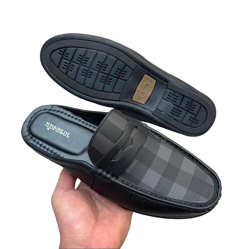  Giày sục lười da sít đế cao su có khâu đế khôi màu kẻ caro size 38-43 có bảo hành 6 tháng nam đẹp DéP 