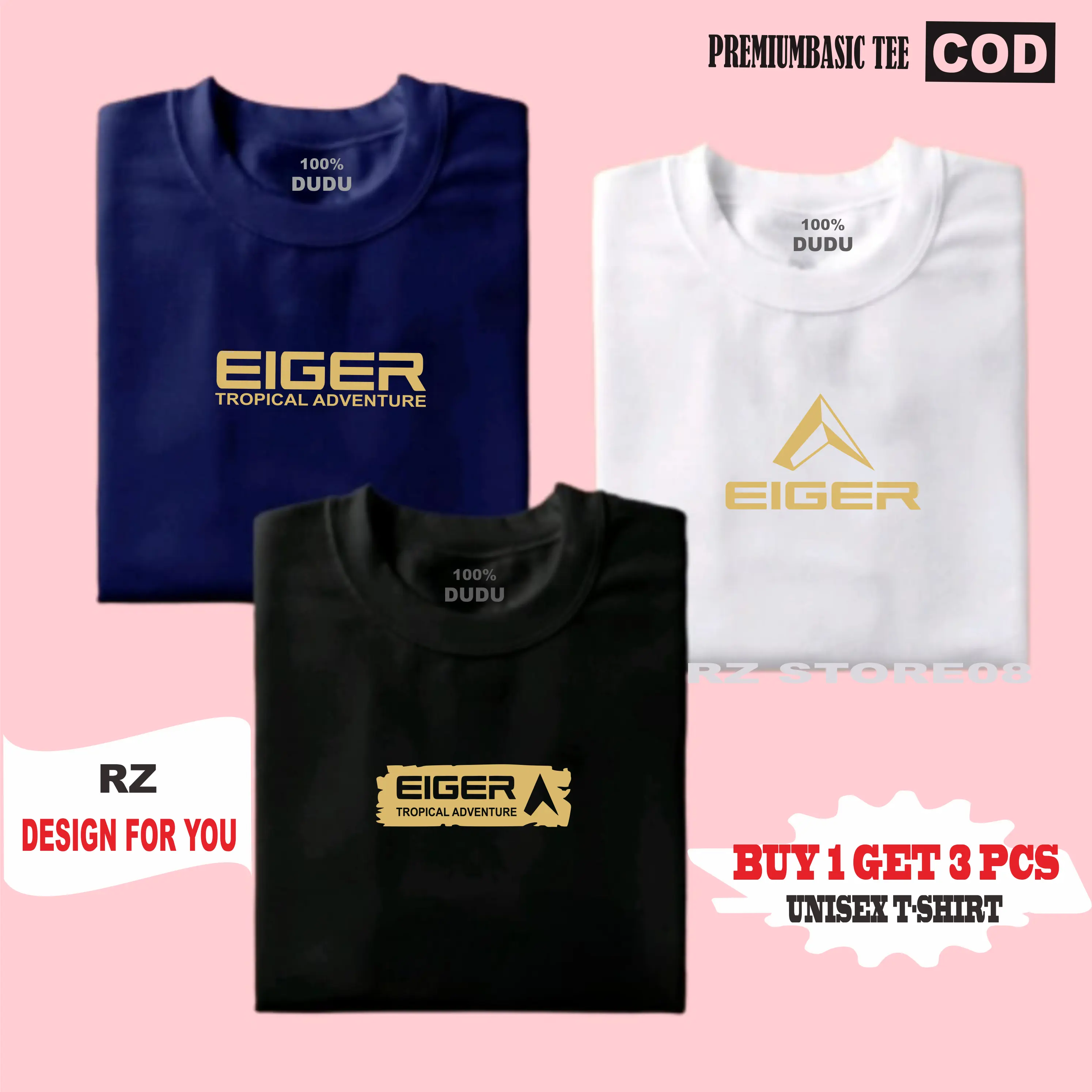 BUY 1 OR 3 PCS Kaos T-Shirt 100% Katun Combed 30s - Kaos Distro Cowok Cewek Branded - Kaos Pria Wanita Dewasa  - Baju Kaos Distro Pria Keren Articel Eiger Sp Quality Print Gold Katun Oblong