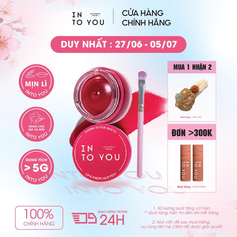 Son Bùn Hũ 342 INTO YOU Dùng Cho Cả Má Và Môi Tặng Kèm Cọ Phù Hợp Với Mọi Loại Da 5g