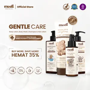 Moell Gentle Care deals! Hair Lotion 100gr & Body Wash 185gr & Shampoo 185gr & Body Lotion 185gr - Kulit Kering & Sensitif - Tanpa SLS/SLES Paraben & Alkohol - Skincare Anak Microbiome Teknologi Diformulasikan Oleh Dokter