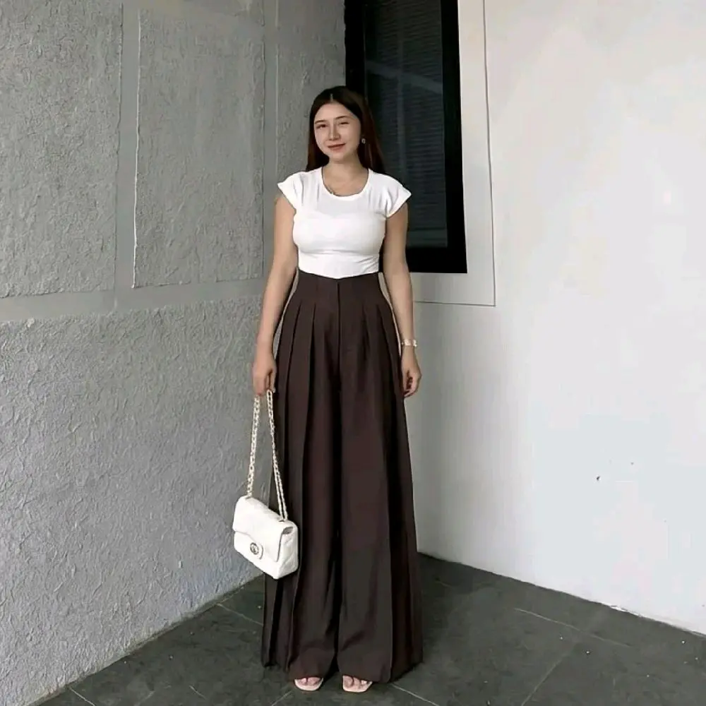Lavy Pants - Culote Palazzo Highwaist Celana Panjang Wanita - Celana Fashion Muslim Wanita - Celana bawahan Formal Casual Basic Wanita Kulot Dewasa Hitam Loose Nyaman