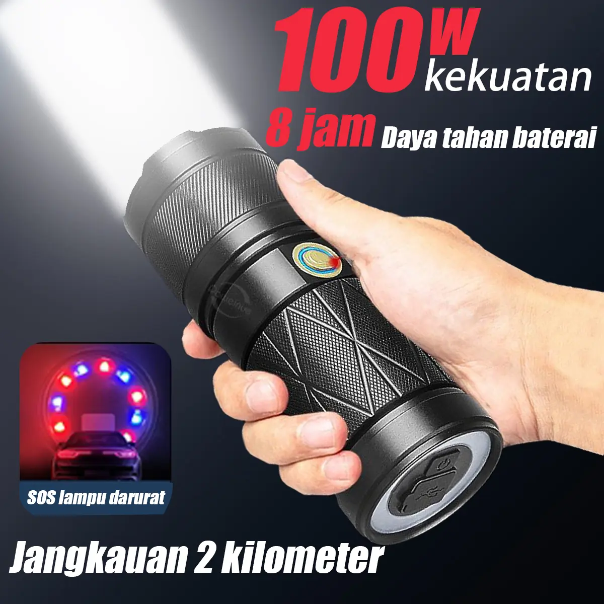 Senter penerangan portabel LED super terang 100 watt murah asli, gratis pengisi daya USB, lampu luar ruangan, senter isi ulang multifungsi Baterai senter Senter Led lampu  sorot senter  transparan Senter Cahaya