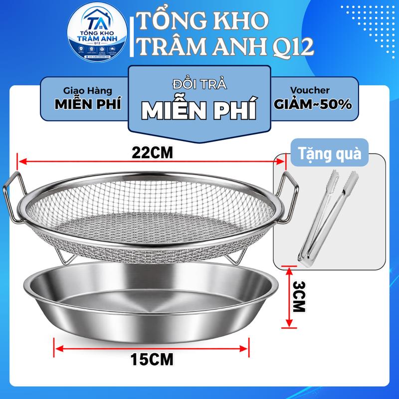 [Tặng kẹp gắp inox] Khay ráo dầu inox cao cấp dùng được cho nồi chiên không dầu, khay lưới kèm khay đựng