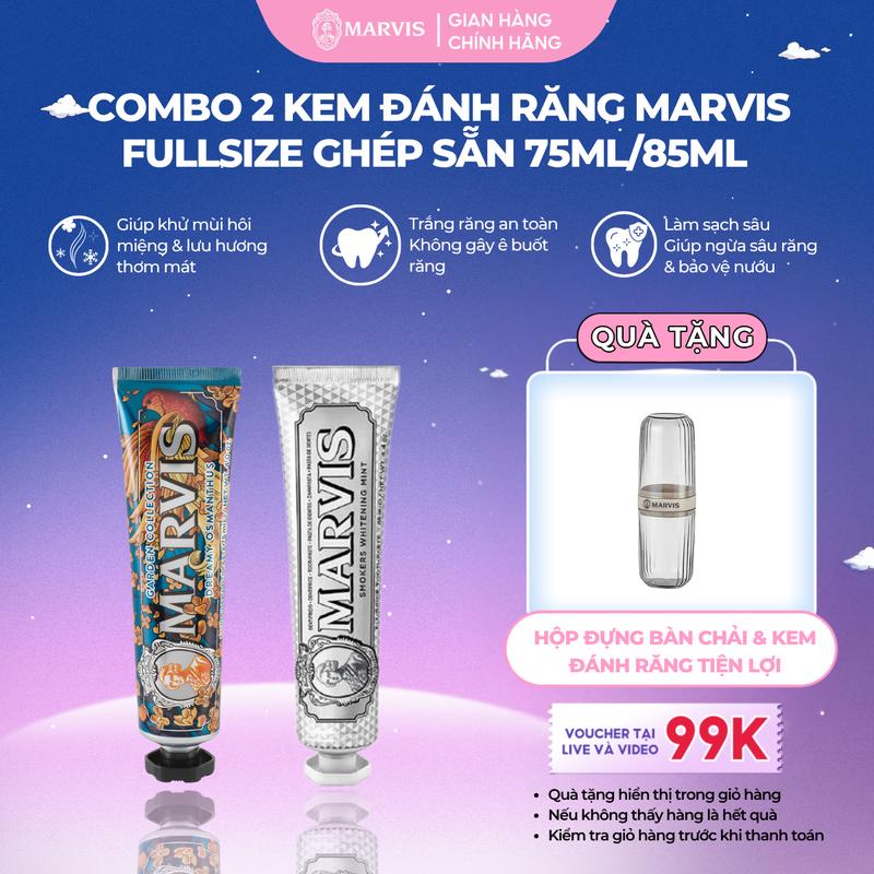 [Mua 2 Nhận 3] Combo 2 Tuýp Kem Đánh Răng Marvis Fullsize 75/85ml Hỗ Trợ Làm Trắng Răng Thơm Miệng Dài Lâu [IH]