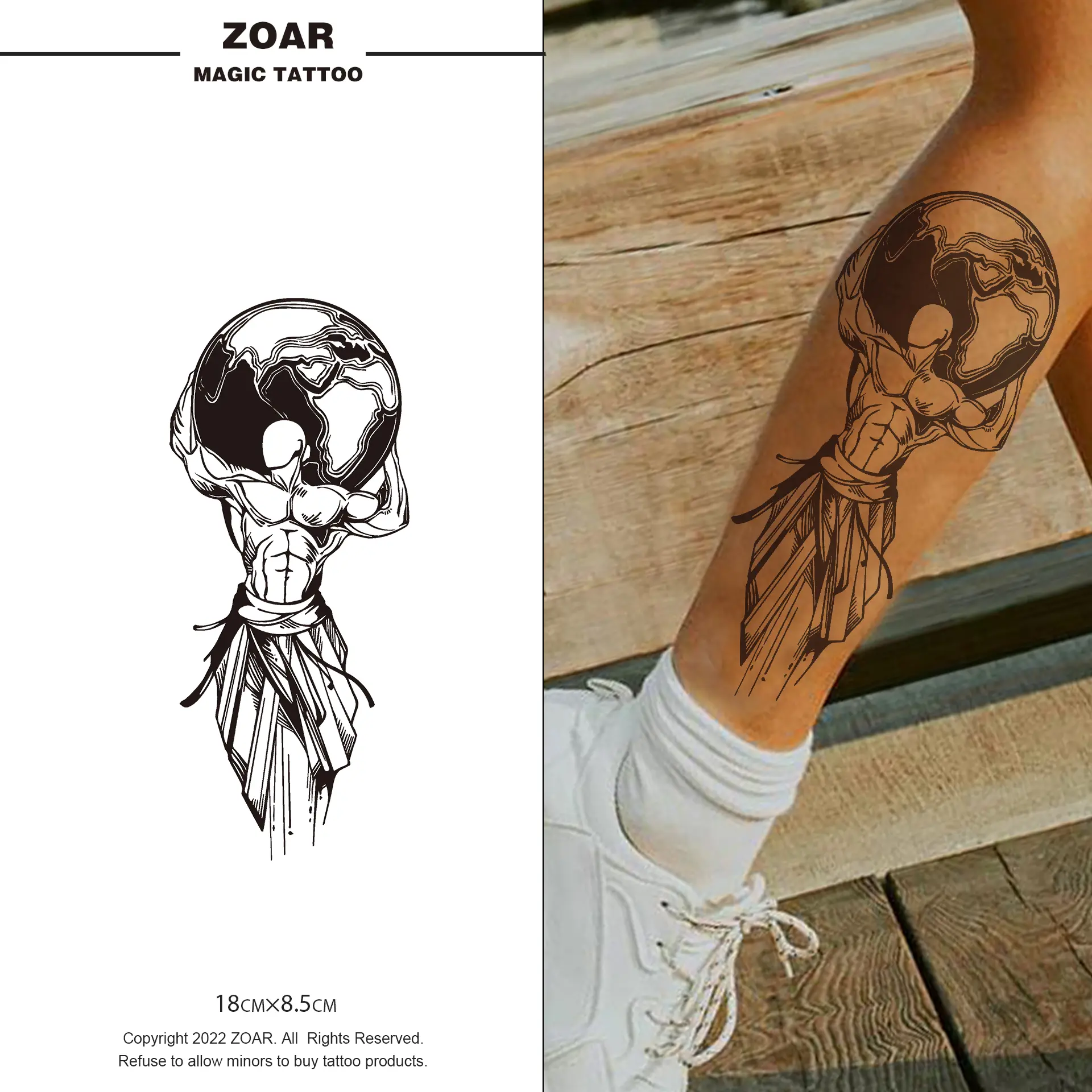Zoartattoo stiker tato M-142 sementara  【raksasa】Tahan lama Tattoo menempel dekorasi seni untuk pria dan wanita