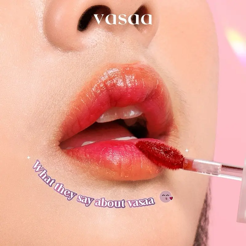 [Clearance Sale ED 2026] Vasaa Liptint Glossy Stain 3g Lip Stain Soft Stay Glassy Finish Lip Tint Ringan Tahan Lama Untuk Bibir Kering Girl Peach 1