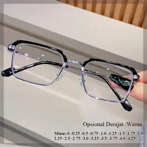 Fashion Kacamata Minus 0 ~ -4.25 Pria Anti Radiasi Anti Cahaya Biru Myopia Kacamata 050-2