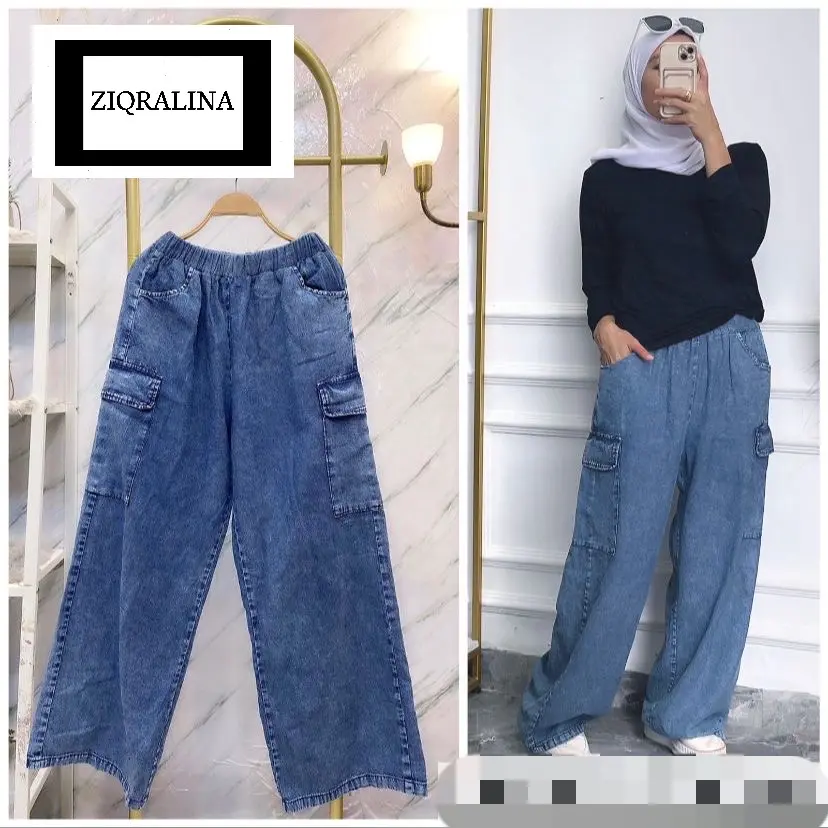 Baggy Cargo Soft Denim Pants. Womenswear Jeans Bottom Comfort Lady Streetwear Basic