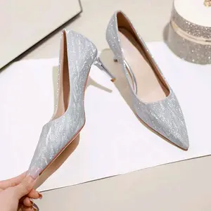 DCollection RB 07 Sandal Pesta Wanita Elegan Heels Hak Tinggi 7 Cm - Sepatu High Heels Wanita Shimmer Terbaru Karet Shoes Korean Heels antiselip rose gold
