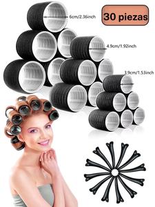 Set de 30 piezas de rizadores para mujer, grandes, medianos, pequeños, autoadhesivos, para cabello largo/mediano/corto, diademas, clips para peinado, regalos para el Día de la Madre, Año Nuevo, accesorios de fiesta.