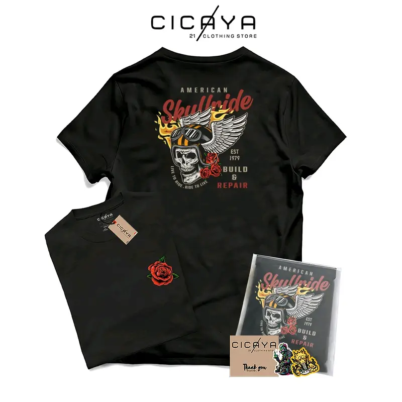 Kaos Distro Premium Gagah SKULLRIDE Katun 24s By Cicaya21 Apparel Keren 0