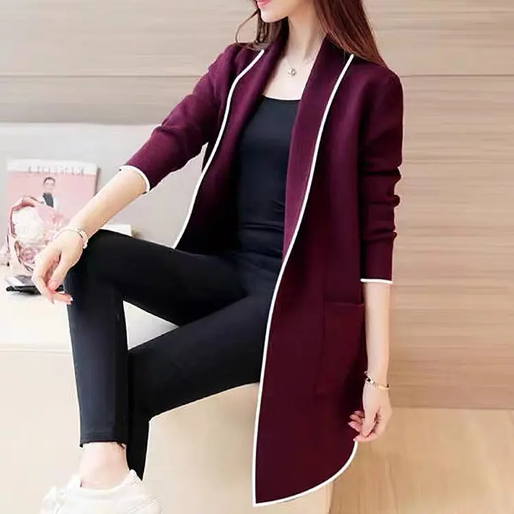 Áo Len Hàn Quốc, Dài Trung Bình Cho Nữ, Áo Cardigan Dáng Rộng, Áo Khoác Dài Tay, Hàng Mới Về Mùa Đông Năm 2024 Top Women