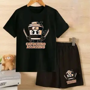 Baju Setelan CAPPUCCINO ASSASSINO Kaos+Celana Anak-Anak Laki-laki & Perempuan Ideal Usia 2-10 Tahun Bahan Katun Soft,Size S,M,L,XL Kaos Distro  Fashionable - Parsel Anak Cowok & Cewek
