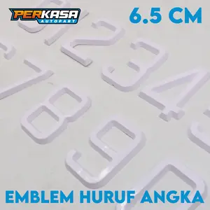 Angka & Huruf Putih Timbul 6,5cm Segi Empat Kotak Harga Satuan