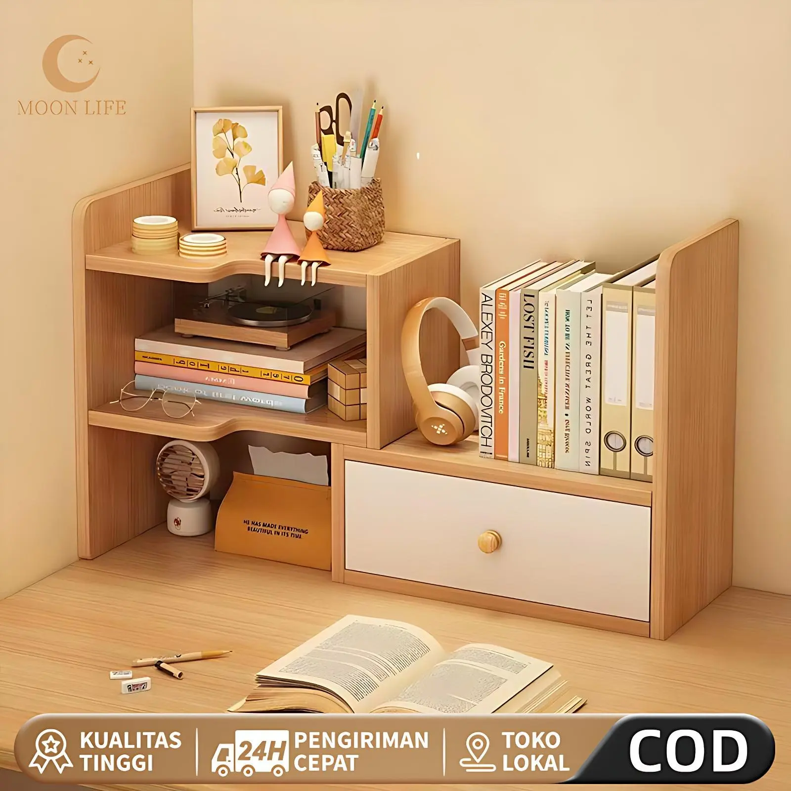COD Rak buku desktop, rak penyimpanan meja, rak penyimpanan meja kantor multi-adegan, rak teleskopik multi-lapis kecil, rak buku kecil sederhana untuk rumah Furniture