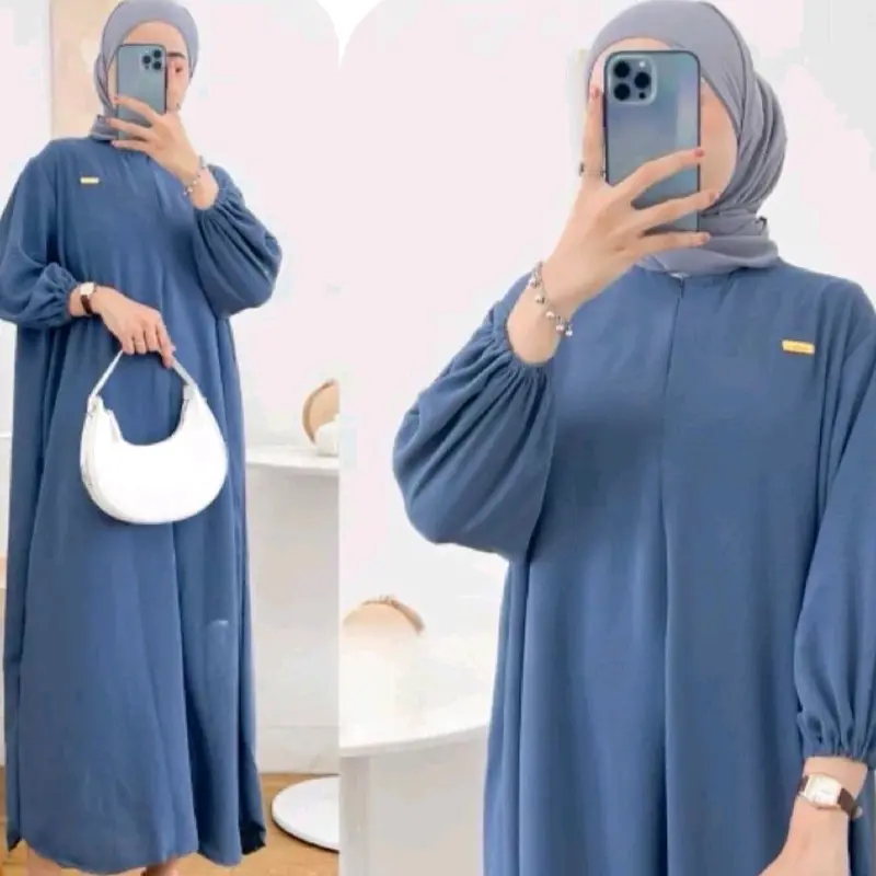 Dress  crinkle airflow Premium Terlaris/ Gamis Busui / Gamis Lebaran Terbaru Muslim Hijau Panjang 4