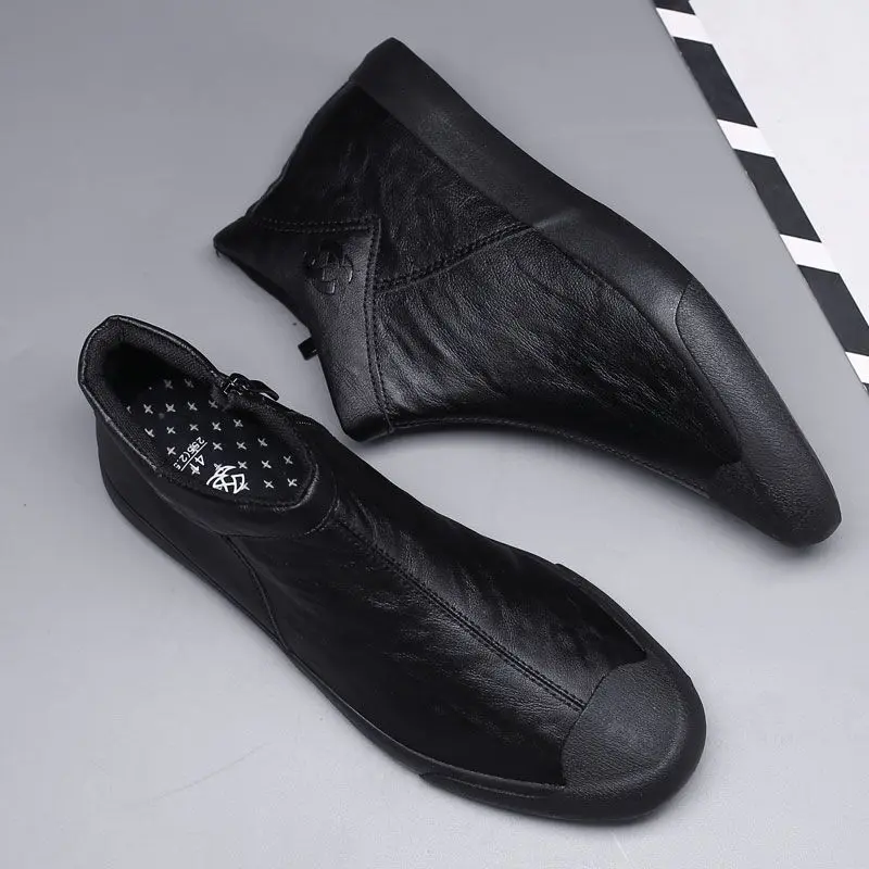 New high quality men's shoes new casual shoes men's trendy all-matching comfortable high-top shoes British leather shoes  boots ankle boots