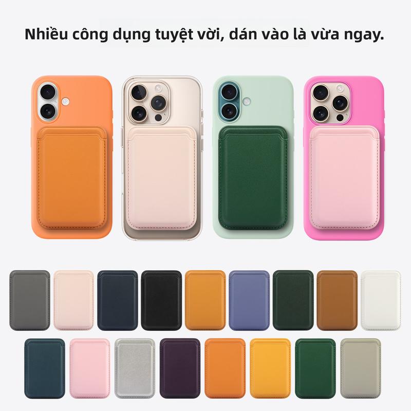 Ví đựng thẻ từ tính Magsafe cho iPhone 17, Apple 16/12, da PUC, chống nước, sốc, trượt, bụi, hút từ mạnh, , có khe cắm thẻ, màu trơn.