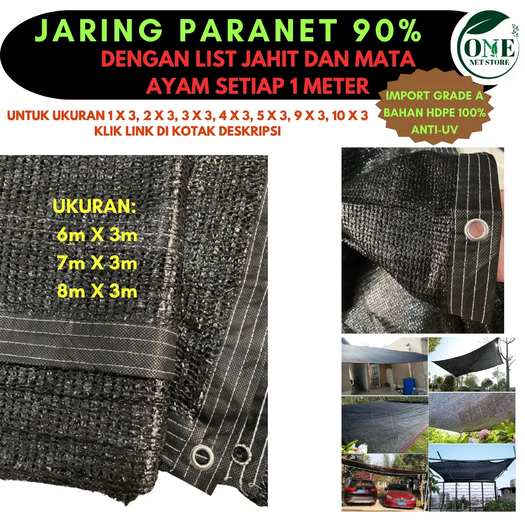 JARING PARANET 90% ( ECER 6M , 7M , 8M, 9M, 10M ) ANTI UV | SHADING NET | DENGAN LIST DAN MATA AYAM