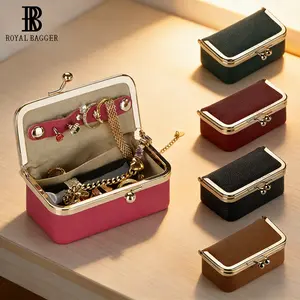Royal Bagger Kotak Perhiasan Kulit Asli, Kotak Mini untuk Cincin, Kalung & Anting, Dompet Koin Kiss Lock untuk Wanita