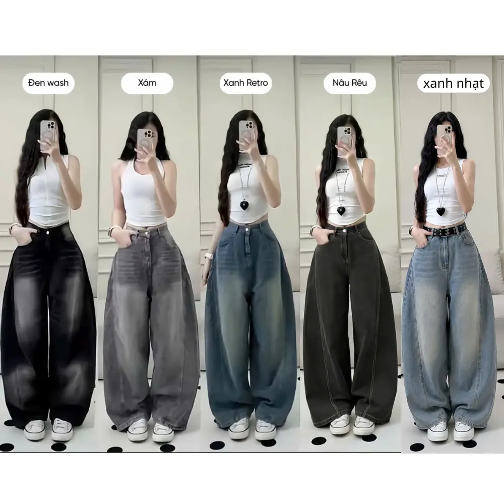 ( DEAL MỞ BÁN ) Quần jean ống rộng nữ,( BIGSIZE)  quần bò ống suông from rộng Cong nam nữ phong cách RETRO - 1