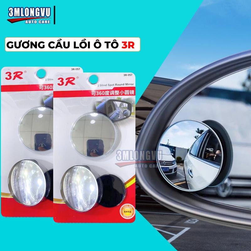 Gương Cầu Lồi Ô tô 3R cao cấp gắn kính chiếu hậu không viền xóa điểm mù chất liệu ABS mạ điện tiện dụng cho mọi dòng xe